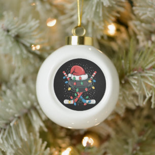 Christmas Hockey Xmas Santa Sports Hat Ball Ceramic Ball Christmas Ornament