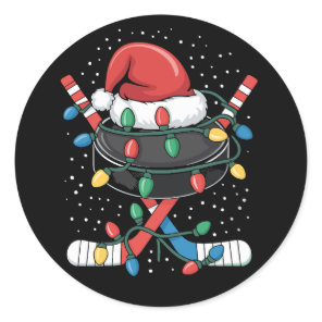 Christmas Hockey Xmas Santa Sports Hat Ball  Classic Round Sticker