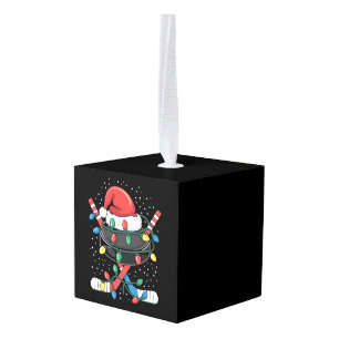 Christmas Hockey Xmas Santa Sports Hat Ball Cube Ornament