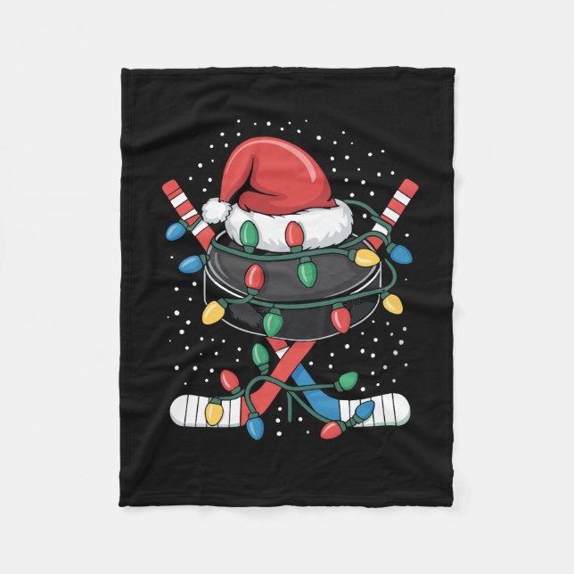 Christmas Hockey Xmas Santa Sports Hat Ball  Fleece Blanket (Front)