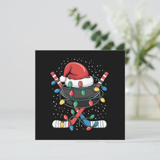 Christmas Hockey Xmas Santa Sports Hat Ball  Invitation (Standing Front)