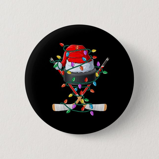 Christmas Hockey Xmas Santa Sports Hat Ball Kids B Button (Front)
