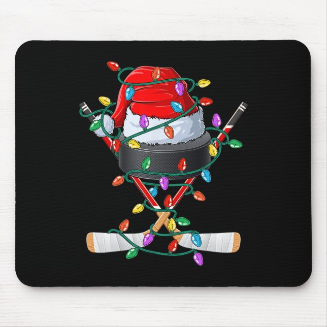 Christmas Hockey Xmas Santa Sports Hat Ball Kids B Mouse Pad (Front)