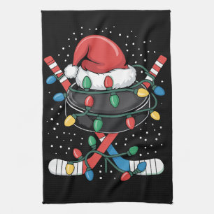Christmas Hockey Xmas Santa Sports Hat Ball  Kitchen Towel
