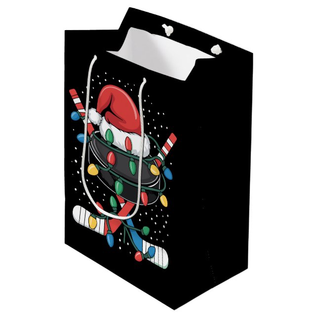 Christmas Hockey Xmas Santa Sports Hat Ball  Medium Gift Bag (Front Angled)