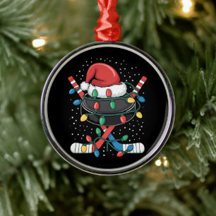 Christmas Hockey Xmas Santa Sports Hat Ball Metal Ornament
