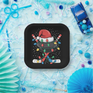 Christmas Hockey Xmas Santa Sports Hat Ball Paper Plates