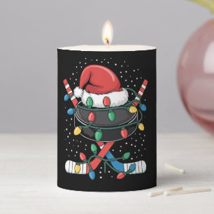 Christmas Hockey Xmas Santa Sports Hat Ball  Pillar Candle