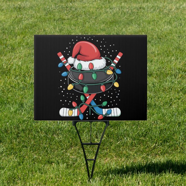 Christmas Hockey Xmas Santa Sports Hat Ball  Sign (Insitu)