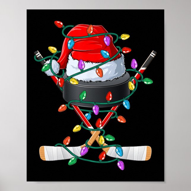 Christmas Hockey Xmas Santa Sports Hat Byll Kids B Poster (Front)