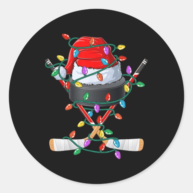 Christmas Hockey Xmas Santa Sports Hat Ll Kids Boy Classic Round Sticker (Front)