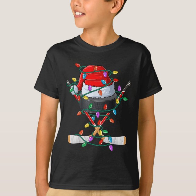 Christmas Hockey Xmas Santa Sports Hat Ll Kids Boy T-Shirt (Front)