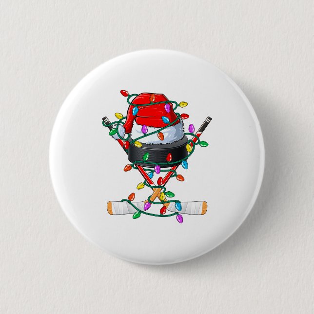 Christmas Hockey Xmas Santa Srts Hat Ball Kids B  Button (Front)
