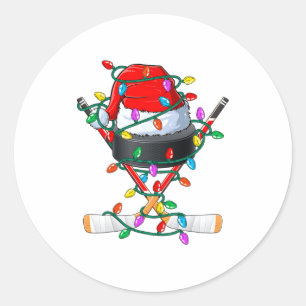 Christmas Hockey Xmas Santa Srts Hat Ball Kids B Classic Round Sticker