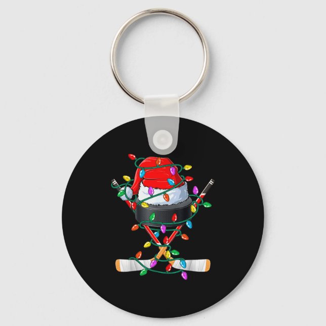 Christmas Hockey Xmas Santa Srts Hat Ball Kids Boy Keychain (Front)