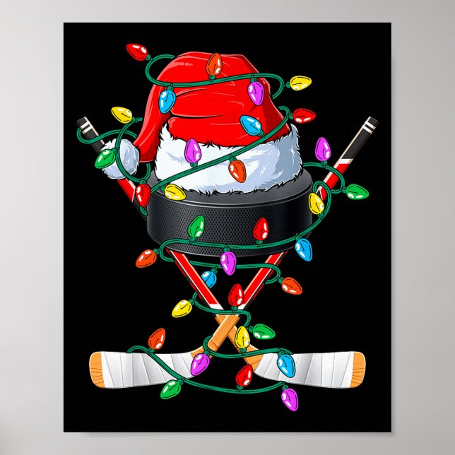 Christmas Hockey Xmas Santa Srts Hat Ball Kids Boy Poster (Front)