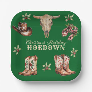 Christmas Hoedown Cowboy Boots Skull Holiday Paper Plates