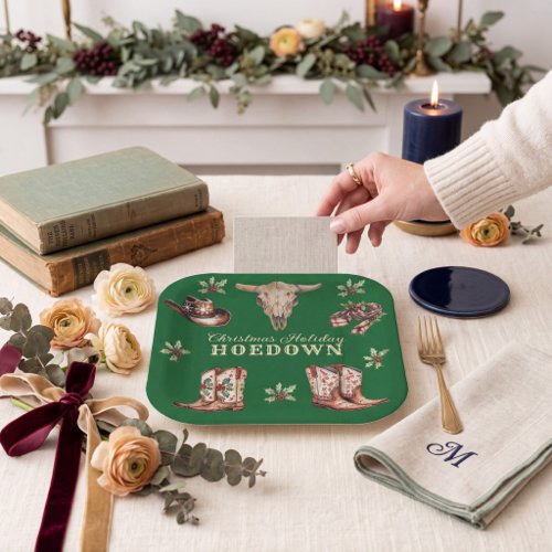 Christmas Hoedown Cowboy Boots Skull Holiday Paper Plates