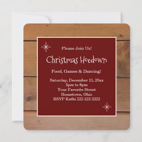 Christmas Hoedown Snowflakes Rustic Wood Invitation