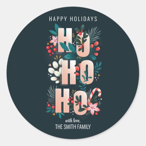 Christmas HoHoHo Holly Branches Candy Cane Classic Round Sticker