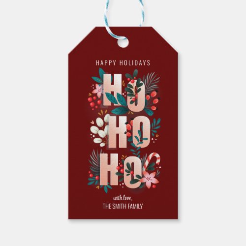 Christmas HoHoHo Holly Branches Candy Cane Gift Tags