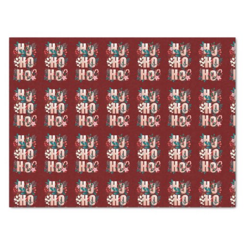 Christmas HoHoHo Holly Branches Candy Cane Tissue Paper