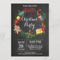 Christmas Holiady Party Invitation Floral Wreath