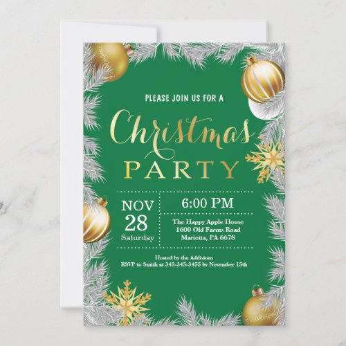 Christmas Holiady Party Invitation Green and Gold