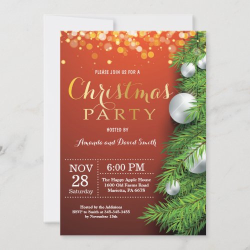 Christmas Holiady Party Invitation Red and Gold