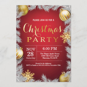 Christmas Holiady Party Invitation Red and Gold