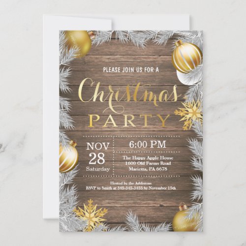 Christmas Holiady Party Invitation Rustic and Gold