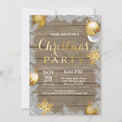 Christmas Holiady Party Invitation Rustic and Gold