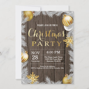 Christmas Holiady Party Invitation Rustic and Gold