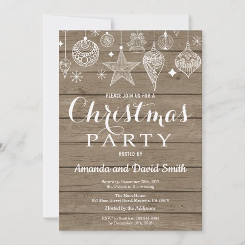 Christmas Holiady Party Invitation Rustic Ornament