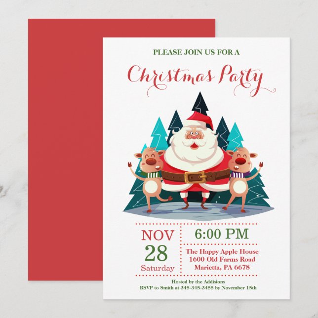 Christmas Holiady Party Invitation Santa Claus (Front/Back)