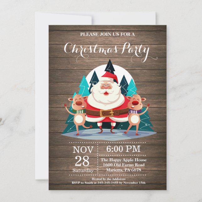 Christmas Holiady Party Invitation Santa Claus (Front)