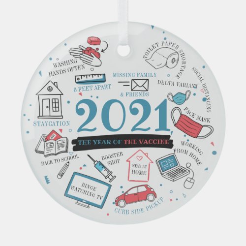 Christmas Holiday 2021 Vaccine Year Commemorative Glass Ornament