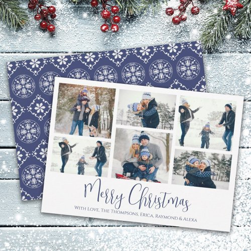 Christmas Holiday 6 Six Photo Navy Blue Snowflake