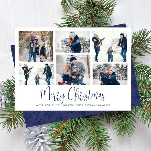 Christmas Holiday 6 Six Photo Navy Blue Snowflake