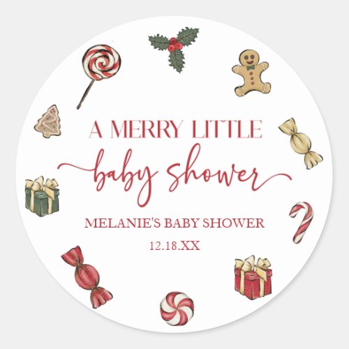 Christmas Holiday A Merry Little Baby Shower Favor Classic Round Sticker