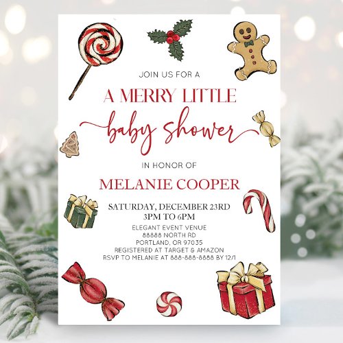 Christmas Holiday A Merry Little Baby Shower  Invitation