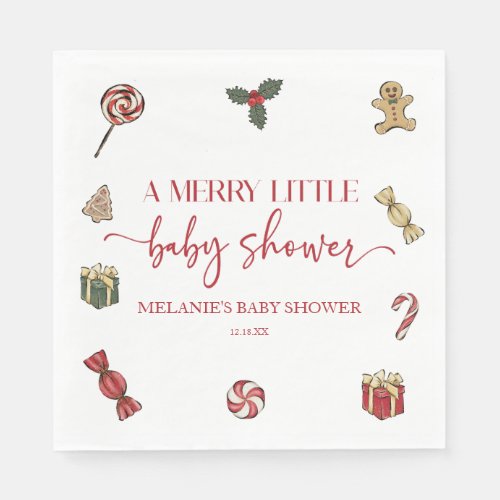 Christmas Holiday A Merry Little Baby Shower Napkins