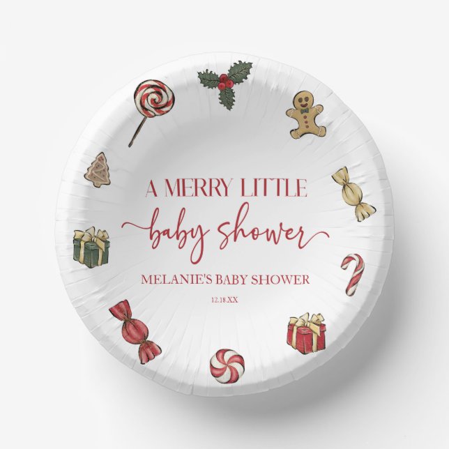 Christmas Holiday A Merry Little Baby Shower Paper Bowls (Front)
