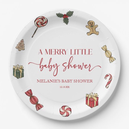 Christmas Holiday A Merry Little Baby Shower Paper Plates