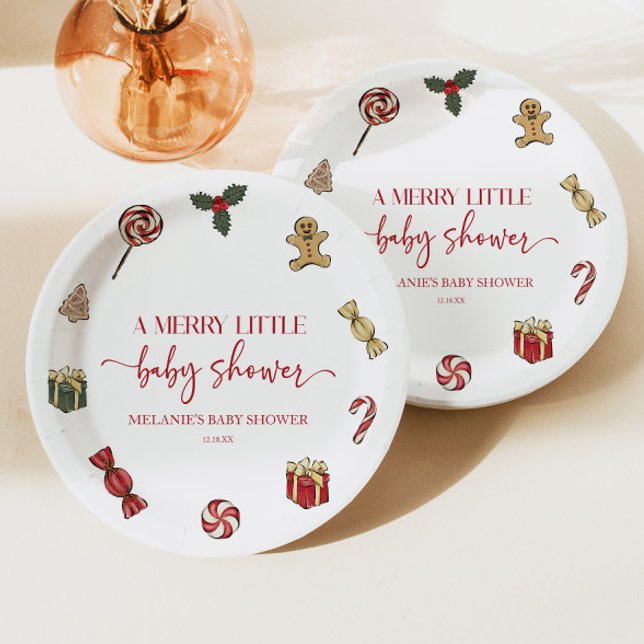 Christmas Holiday A Merry Little Baby Shower Paper Plates (Creator Uploaded)