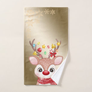 Christmas Holiday-Adorable Reindeer,Snowflakes  Bath Towel Set