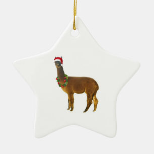 Christmas Holiday Alpaca Ceramic Ornament