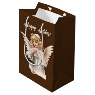Christmas Holiday Angel add text watercolor Medium Gift Bag
