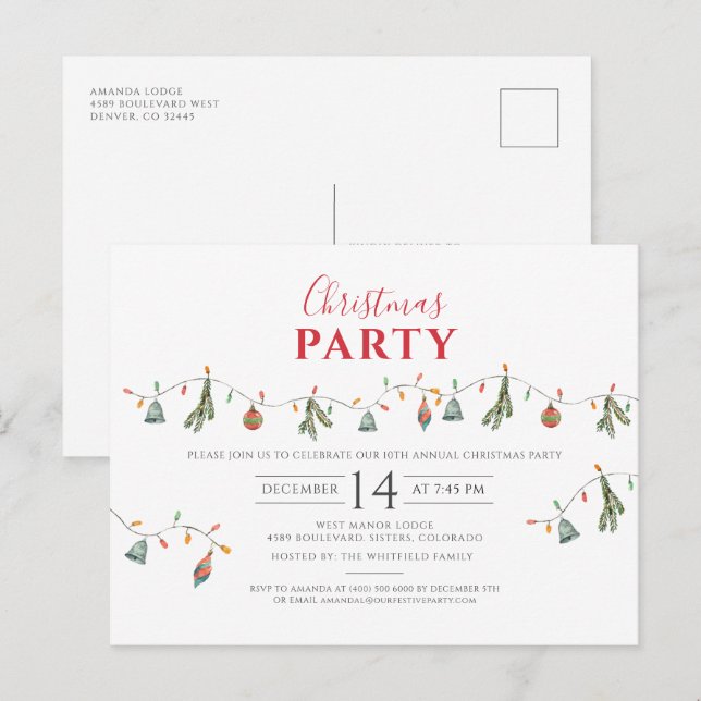 Christmas Holiday Annual Party Invitation Postcard (Front/Back)