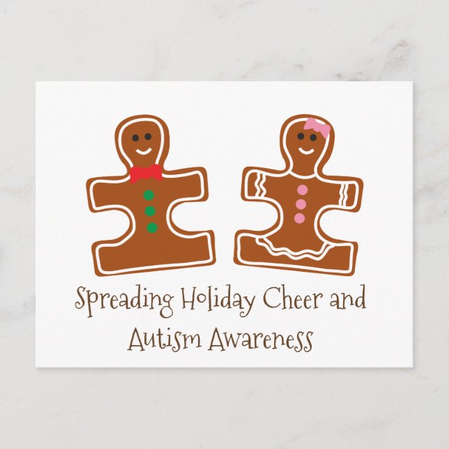 Christmas Holiday Autism Awareness Puzzle Cookies Postcard (Front)
